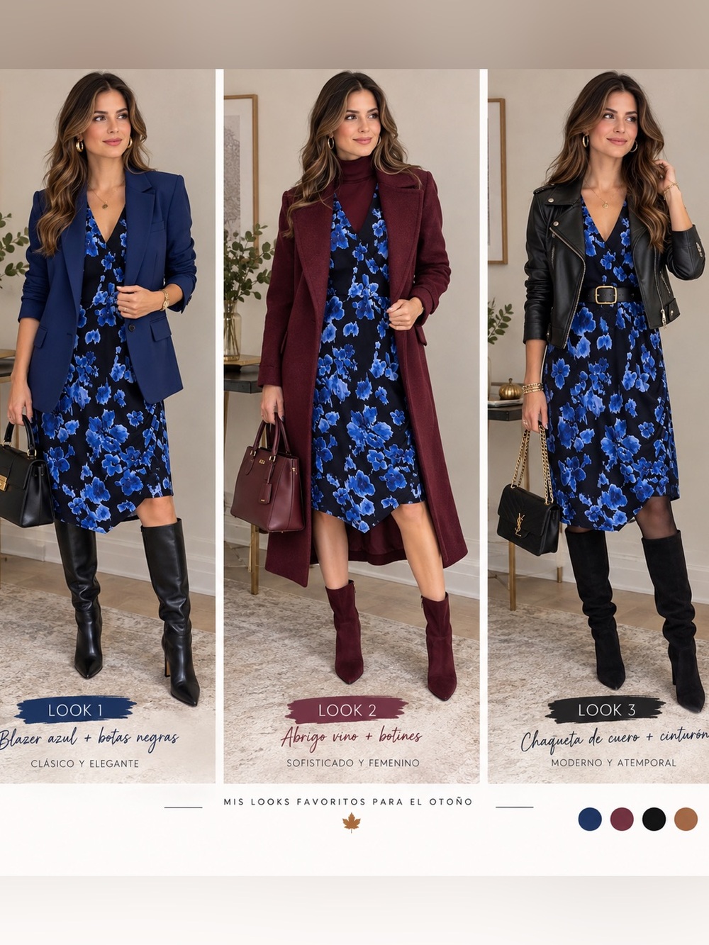 Michael Kors Black Midi Dress with Blue Floral Print